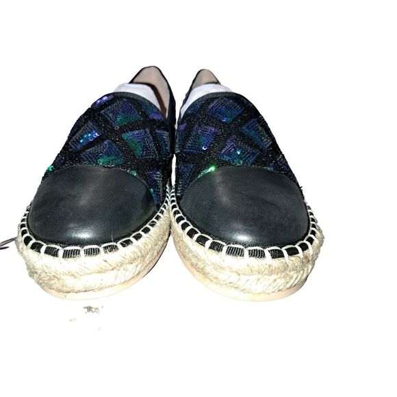 Jijixi Espadrille Green Black sequin slip on flats 240 US 7.5 St. Patrick Day - Picture 3 of 6